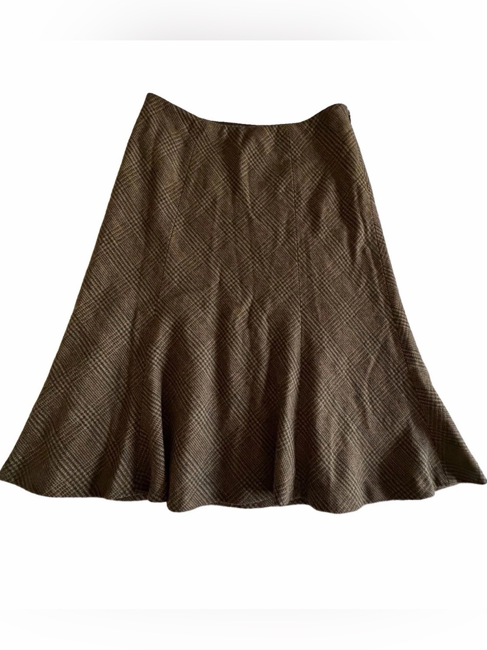 Chaps Skirt Womens 10 Brown Plaid Tweed A-Line Midi Lined Wool Fall Office